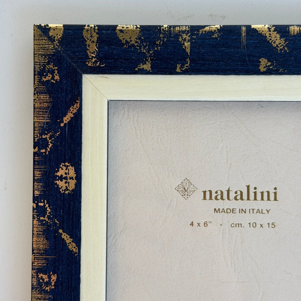 Natalini Picture Frame 4x6 Blue Gold Inlay Made in Italy Art Deco Avant Garde